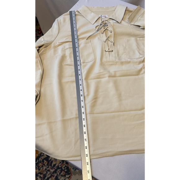 D&Co NEW Women's Plus 3X Stretch Woven Lace up Pullover Shirt Neutral Boho Chic - Picture 11 of 13